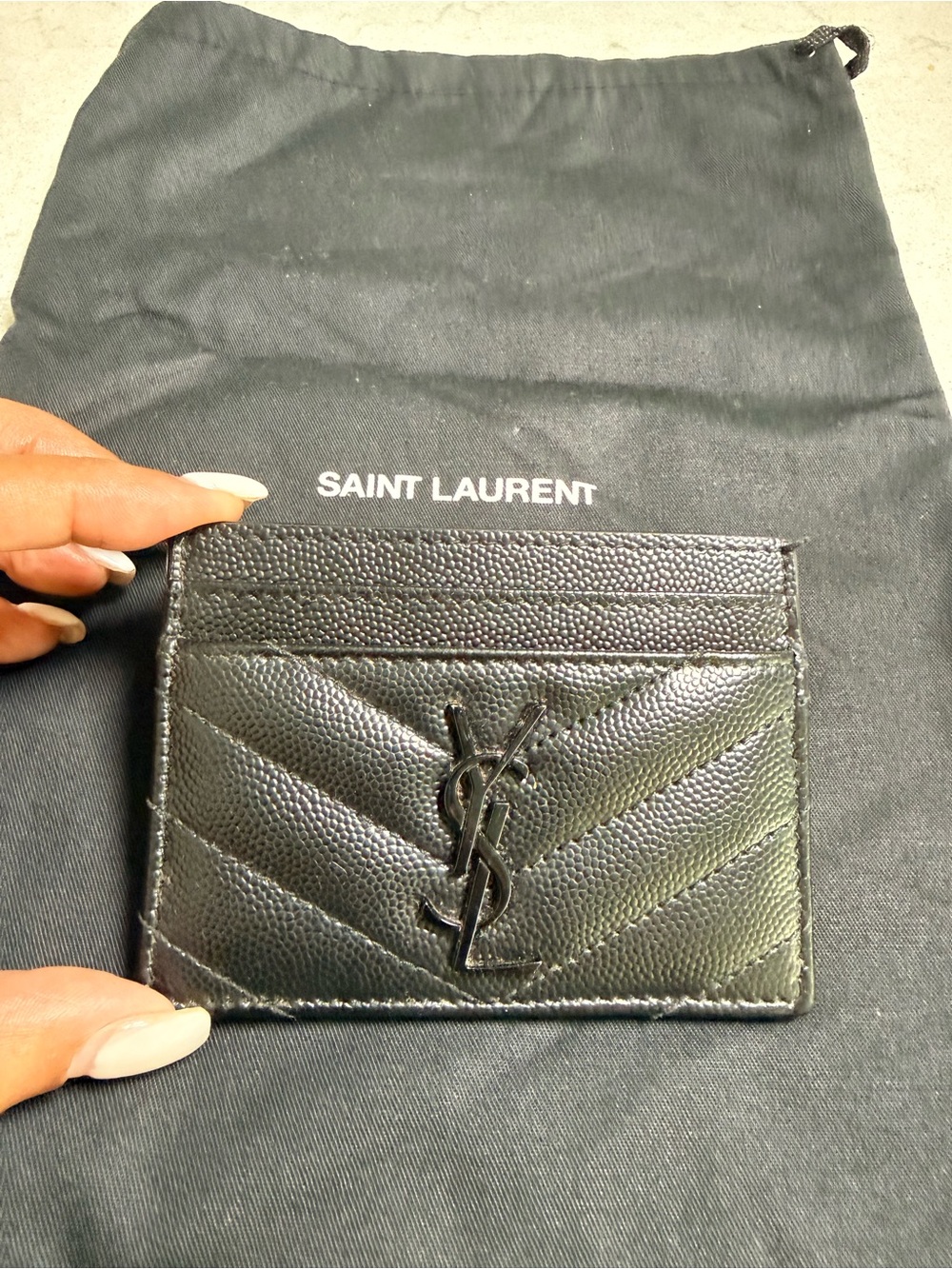 Saint Laurent Black Quilted Leather Monogram Card Case